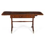 Y A REGENCY FIDDLE-BACK MAHOGANY, SATINWOOD AND ROSEWOOD CROSSBANDED SOFA TABLE, CIRCA 1815