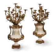 A PAIR OF FRENCH MARBLE AND ORMOLU SEVEN LIGHT CANDELABRA, CIRCA 1860