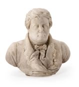 A CARVED MARBLE BUST OF A GENTLEMAN, CIRCA 1820, PROBABLY FRENCH