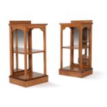 A PAIR OF AESTHETIC MOVEMENT SYCAMORE BEDSIDE ETAGERES, LATE 19TH CENTURY