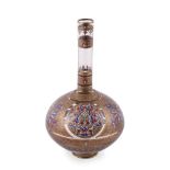 AN ISLAMIC STYLE CLEAR GLASS AND ENAMELLED BOTTLE VASE, CIRCA 1885