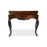 A GEORGE III MAHOGANY SERPENTINE FOLDING CARD TABLE, CIRCA 1790