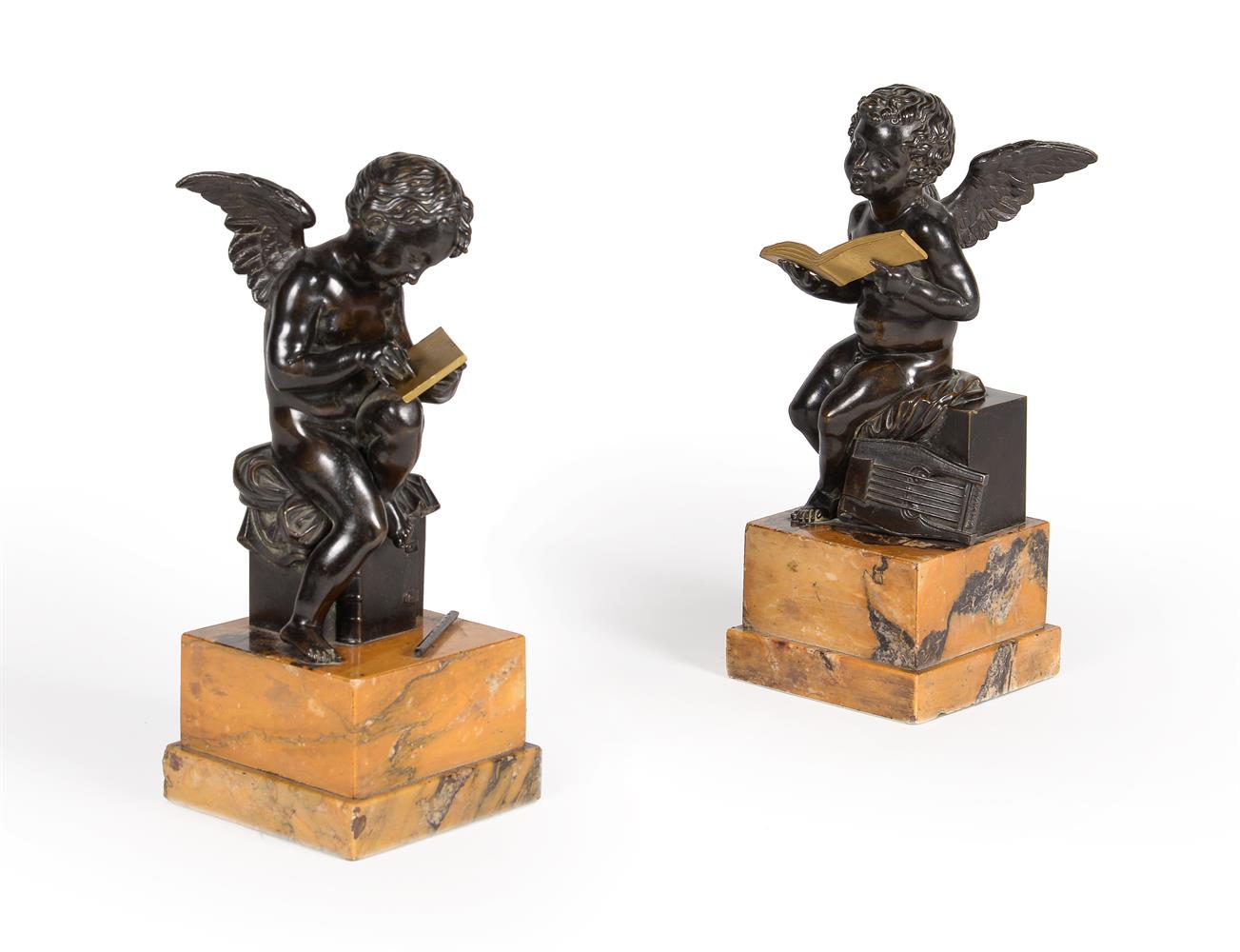 A PAIR OF FRENCH BRONZE AND GILT METAL WINGED CHERUBS, 19TH CENTURY