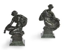 ALFRED DRURY (1856-1944), A PAIR OF BRONZE FEMALE FIGURES OF DRAMA AND LITERATURE