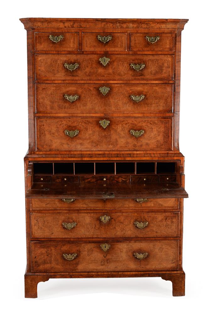 A GEORGE I BURR WALNUT SECRETAIRE CHEST ON CHEST, CIRCA 1720 - Image 2 of 5