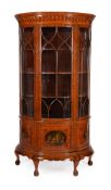 A VICTORIAN SATINWOOD AND POLYCHROME PAINTED BOWFRONT DISPLAY CABINET, SECOND HALF 19TH CENTURY