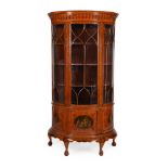 A VICTORIAN SATINWOOD AND POLYCHROME PAINTED BOWFRONT DISPLAY CABINET, SECOND HALF 19TH CENTURY