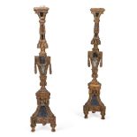 A PAIR OF CONTINENTAL GILTWOOD ALTAR STICKS, SECOND HALF 18TH CENTURY