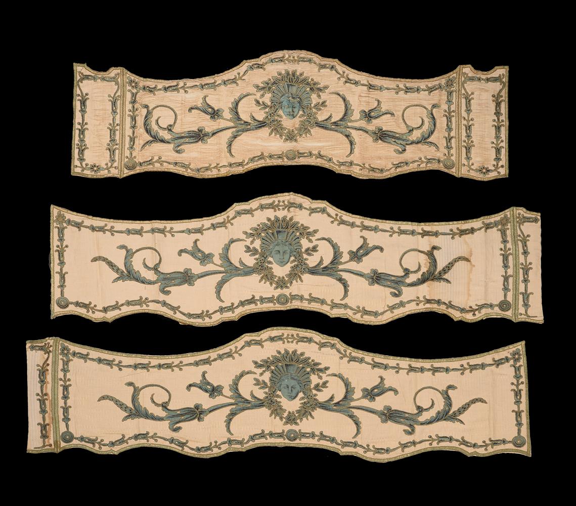 A SUITE OF ITALIAN OR FRENCH SILK BALDAQUIN BED PANELS, 18TH CENTURY AND LATER