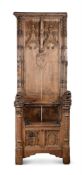 A LARGE FRENCH OR FLEMISH CARVED OAK THRONE, 16TH CENTURY AND LATER
