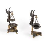 A PAIR OF FRENCH BRONZE AND ORMOLU PARFUMIERS OR 'BRUL PARFUM', IN RESTAURATION STYLE, 19TH CENTURY