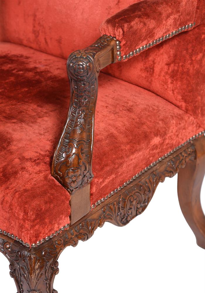 A PAIR OF CARVED WALNUT AND UPHOLSTERED WING ARMCHAIRS, LATE 19TH CENTURY - Image 5 of 6