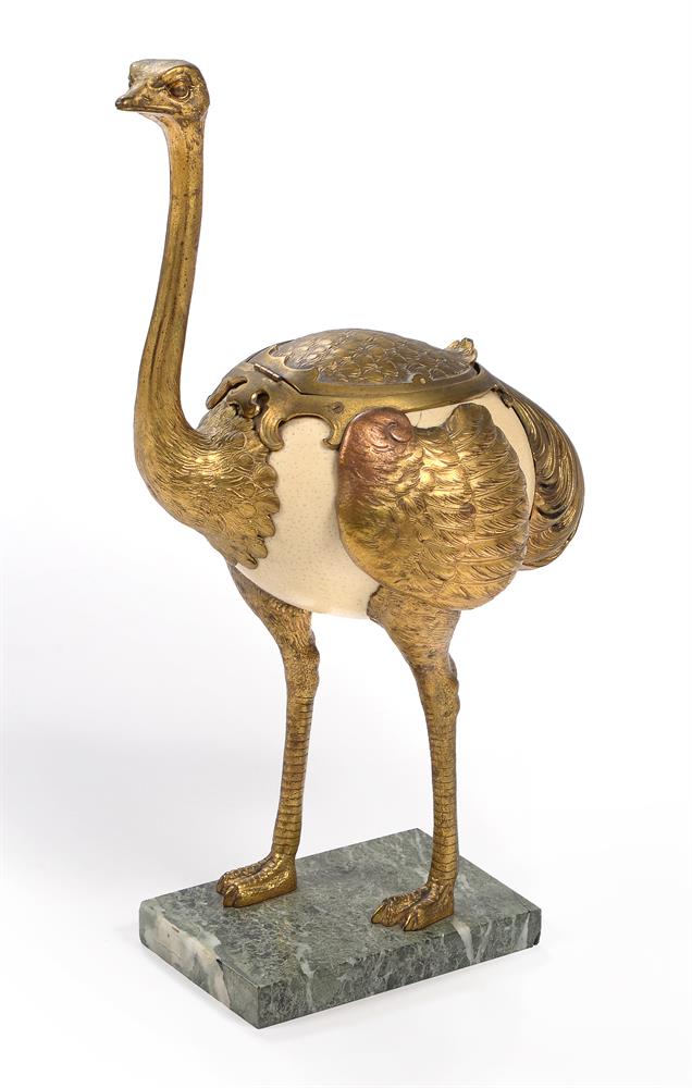 A GILT METAL MOUNTED MODEL OF AN OSTRICH, CONTINENTAL, LATE 19TH CENTURY