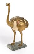 A GILT METAL MOUNTED MODEL OF AN OSTRICH, CONTINENTAL, LATE 19TH CENTURY