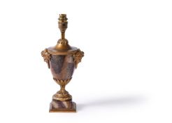 A BLUE JOHN AND GILT METAL MOUNTED URN FITTED AS A TABLE LAMP