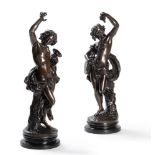 AFTER FRANÇOIS DEVAULX (FRENCH 1808-1870), A PAIR OF FRENCH BRONZE FIGURES OF DANCING BACCHANTES