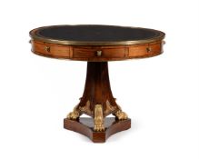 Y A REGENCY ROSEWOOD AND GILT BRASS MOUNTED DRUM LIBRARY TABLE, CIRCA 1820