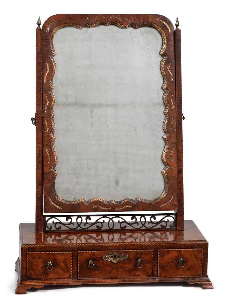 A GEORGE II BURR YEW AND PARCEL GILT DRESSING MIRROR, CIRCA 1735