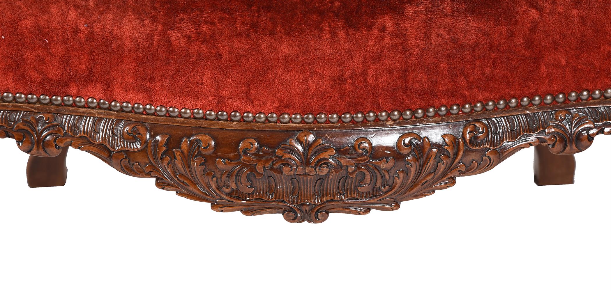 A PAIR OF CARVED WALNUT AND UPHOLSTERED WING ARMCHAIRS, LATE 19TH CENTURY - Image 3 of 6