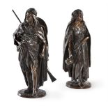 AFTER JEAN JULES SALMSON, A PAIR OF ORIENTALIST BRONZES 'LA PORTEUSE' AND 'LE GUERRIER ARABE'