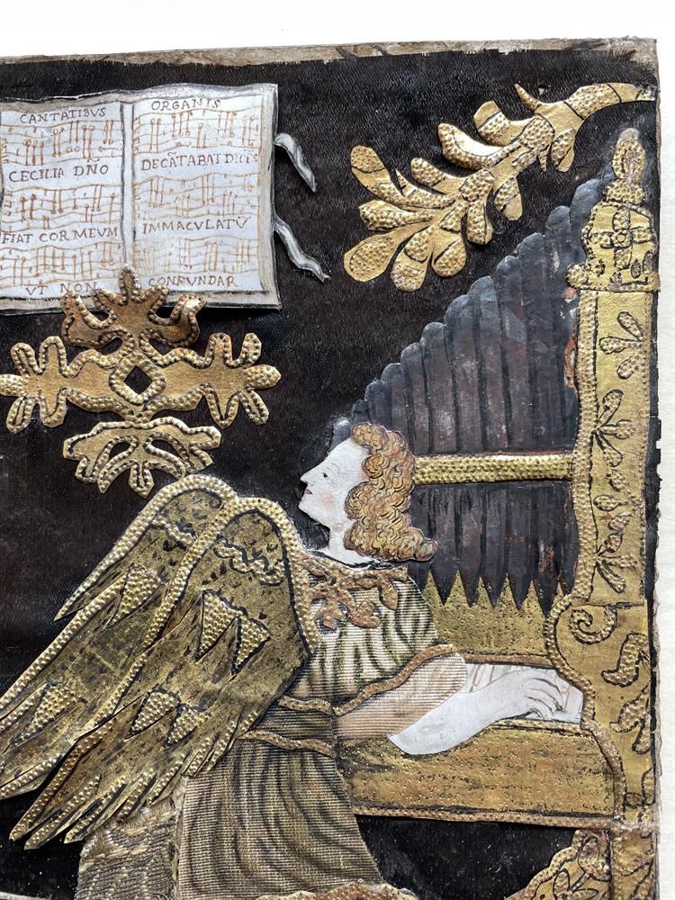 A RARE TEXTILE AND NEEDLEWORK COLLAGE PICTURE DEPICTING SAINT CECILIA, LATE 16TH/EARLY 17TH CENTURY - Image 14 of 18