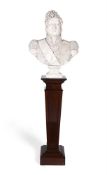 A PLASTER BUST OF LOUIS PHILIPPE I (1773-1850), ON A MAHOGANY PEDESTAL STAND, 20TH CENTURY