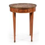 A CONTINENTAL WALNUT, MARQUETRY AND MARBLE TOPPED OCCASIONAL OR CENTRE TABLE, LATE 19TH CENTURY