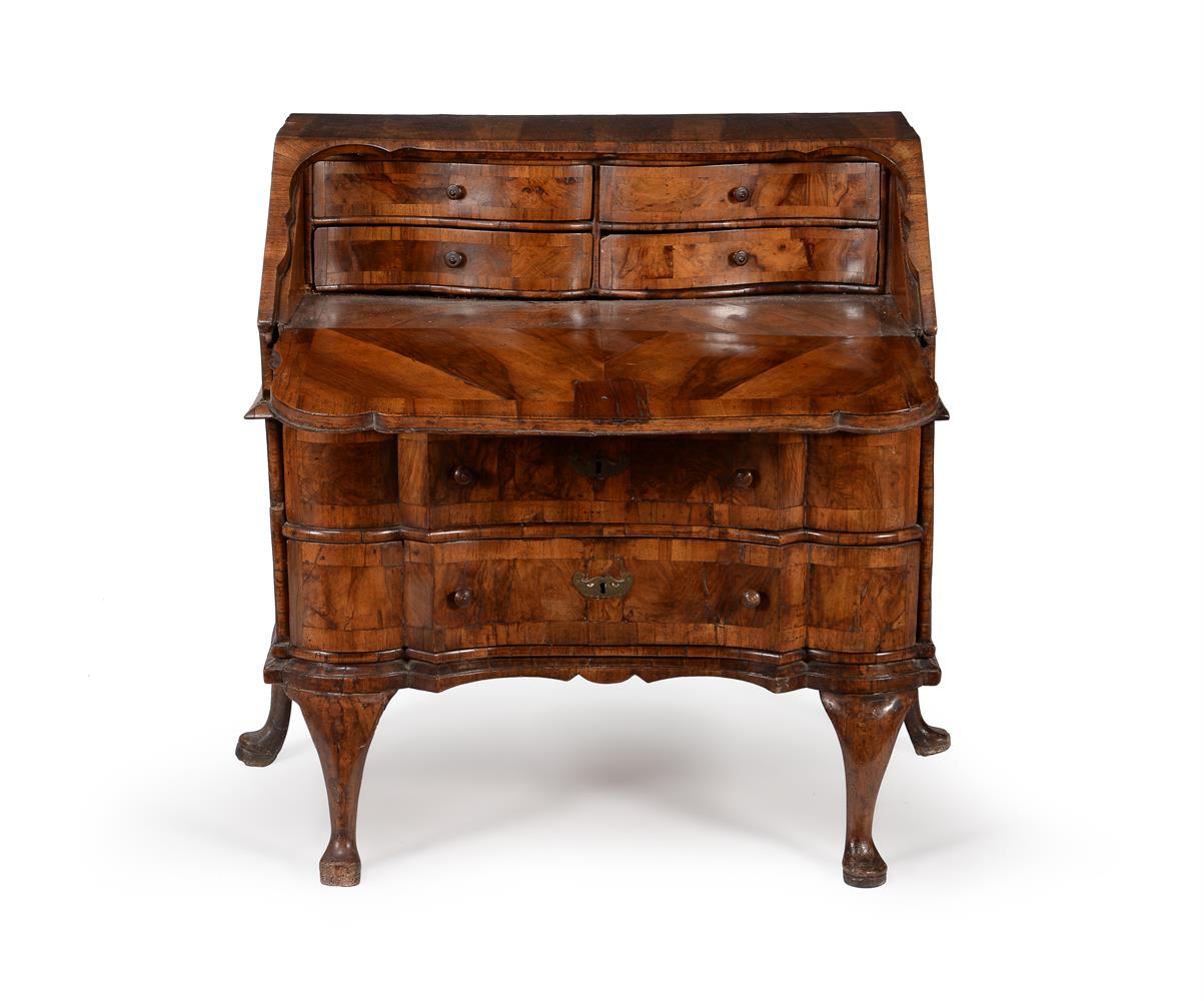 A NEAR PAIR OF SOUTH GERMAN FIGURED WALNUT AND CROSSBANDED BUREAUX, MID 18TH CENTURY - Image 6 of 8