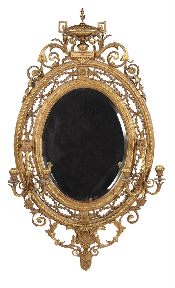 A VICTORIAN GILTWOOD AND COMPOSITION GIRANDOLE WALL MIRROR, MID 19TH CENTURY