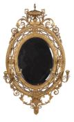 A VICTORIAN GILTWOOD AND COMPOSITION GIRANDOLE WALL MIRROR, MID 19TH CENTURY