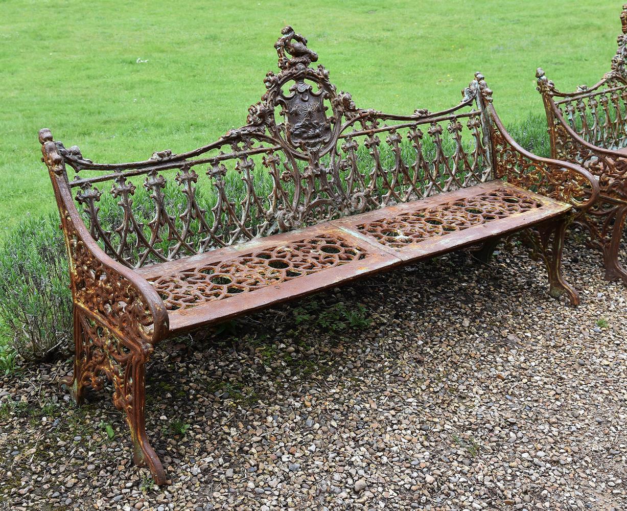 A PAIR OF CAST IRON BENCHES IN THE COALBROOKDALE 'GOTHIC' PATTERN, LATE 20TH CENTURY - Image 2 of 3