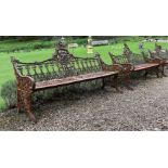 A PAIR OF CAST IRON BENCHES IN THE COALBROOKDALE 'GOTHIC' PATTERN, LATE 20TH CENTURY