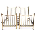 A PAIR BRASS AND IRON BED FRAMES, TOGETHER WITH A FURTHER SIMILAR BED FRAME