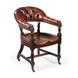 A VICTORIAN MAHOGANY AND LEATHER UPHOLSTERED LIBRARY CHAIR, CIRCA 1890