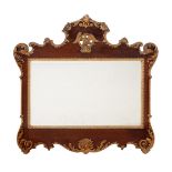 A 'RED WALNUT' AND CARVED GILTWOOD WALL MIRROR, 19TH CENTURY