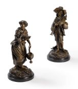 AFTER E CLAVIER (FRENCH, 19TH CENTURY), A PAIR OF BRONZE FIGURES LADY GARDENER AND HER COMPANION'
