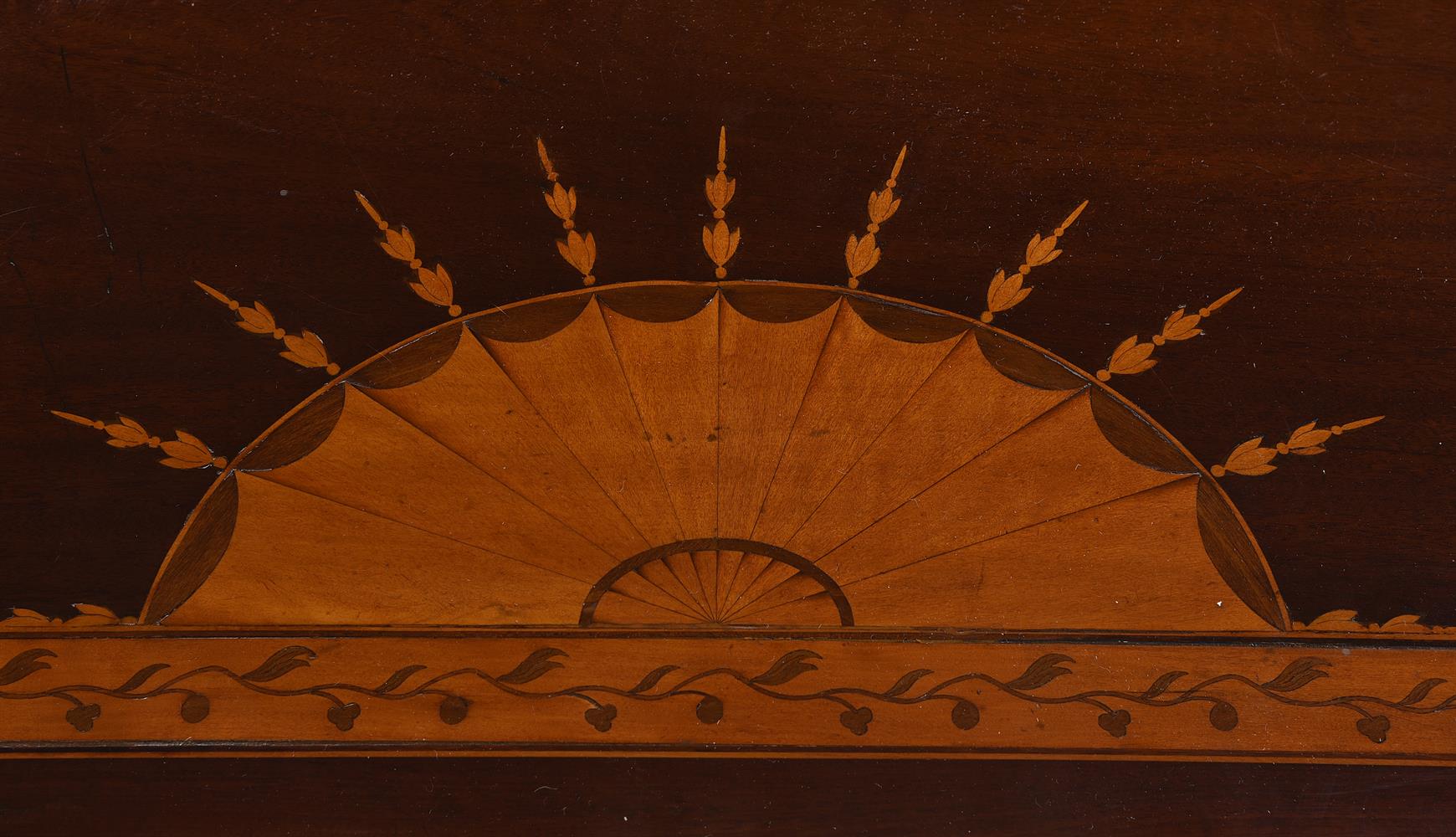 A PAIR OF GEORGE III MAHOGANY, SATINWOOD AND MARQUETRY DEMI-LUNE SIDE TABLES, CIRCA 1790 - Image 6 of 6