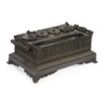 A FRENCH BRONZE GOTHIC INKSTAND, CIRCA 1840