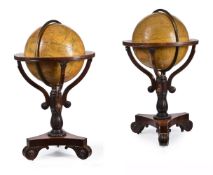 Y A PAIR OF REGENCY 21-INCH TERRESTRIAL AND CELESTIAL GLOBES, BY J & W CARY