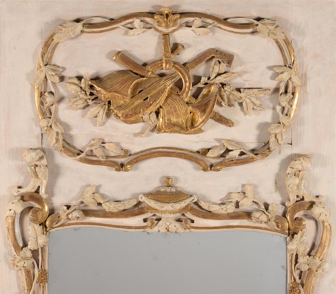 A FRENCH CREAM PAINTED AND PARCEL GILT WALL MIRROR, CIRCA 1770 & LATER - Image 2 of 6