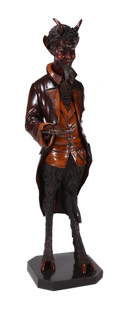 A VENETIAN CARVED PINE AND FRUITWOOD LIFESIZE DEVIL FIGURE, ATTRIBUTED TO FRANCESCO TOSO (D.1893)