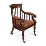 A WILLIAM IV OAK AND UPHOLSTERED LIBRARY ARMCHAIR, CIRCA 1835