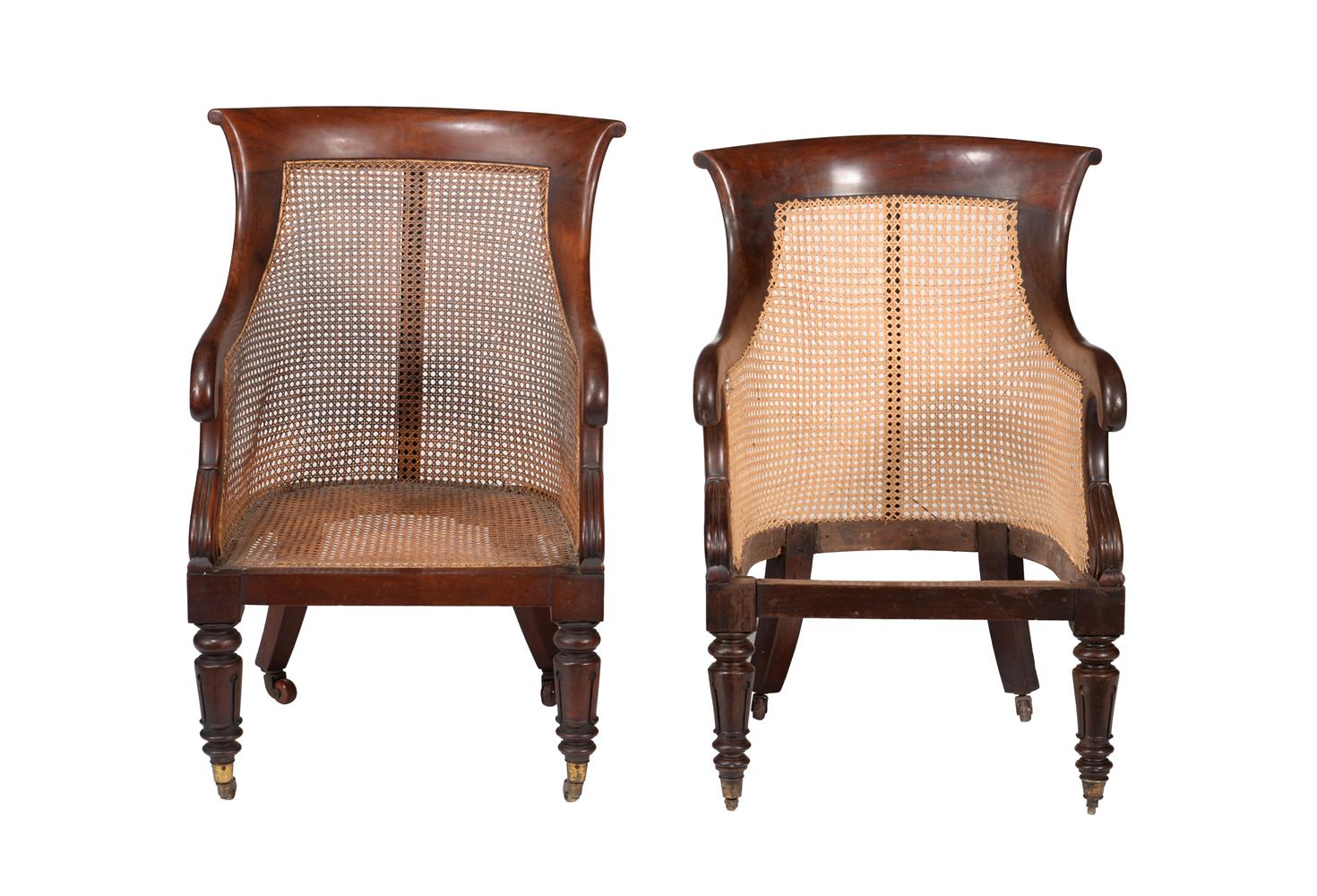 A MATCHED PAIR OF WILLIAM IV MAHOGANY BERGERE LIBRARY ARMCHAIRS, CIRCA 1835 - Image 2 of 4