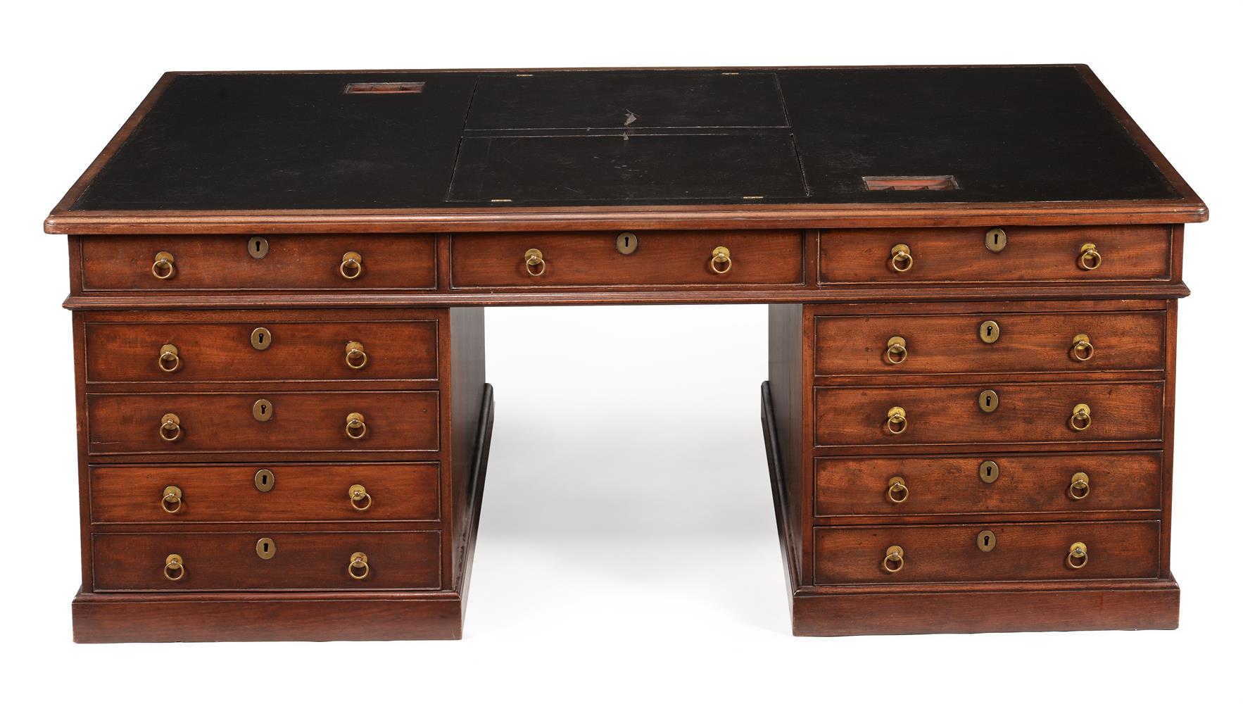 A GEORGE II MAHOGANY PARTNER'S PEDESTAL DESK, CIRCA 1750