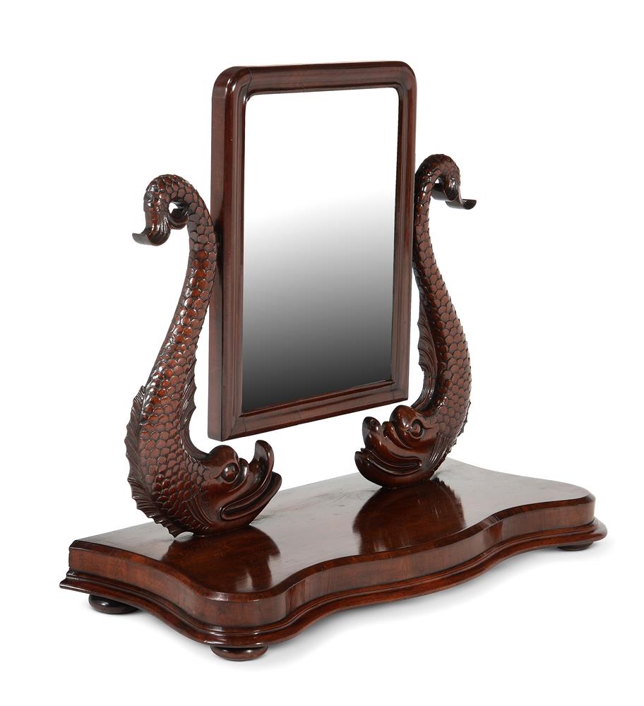 AN UNUSUAL WILLIAM IV MAHOGANY DRESSING MIRROR, CIRCA 1835