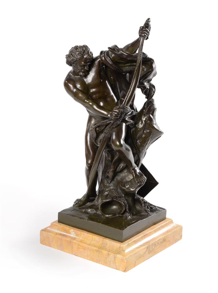 AFTER JACQUES BOUSSEAU (1681-1740), A FRENCH BRONZE FIGURE OF ULYSSES BENDING HIS BOW, 19TH CENTURY