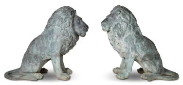 A LARGE PAIR OF BRONZE LIONS, OF RECENT MANUFACTURE