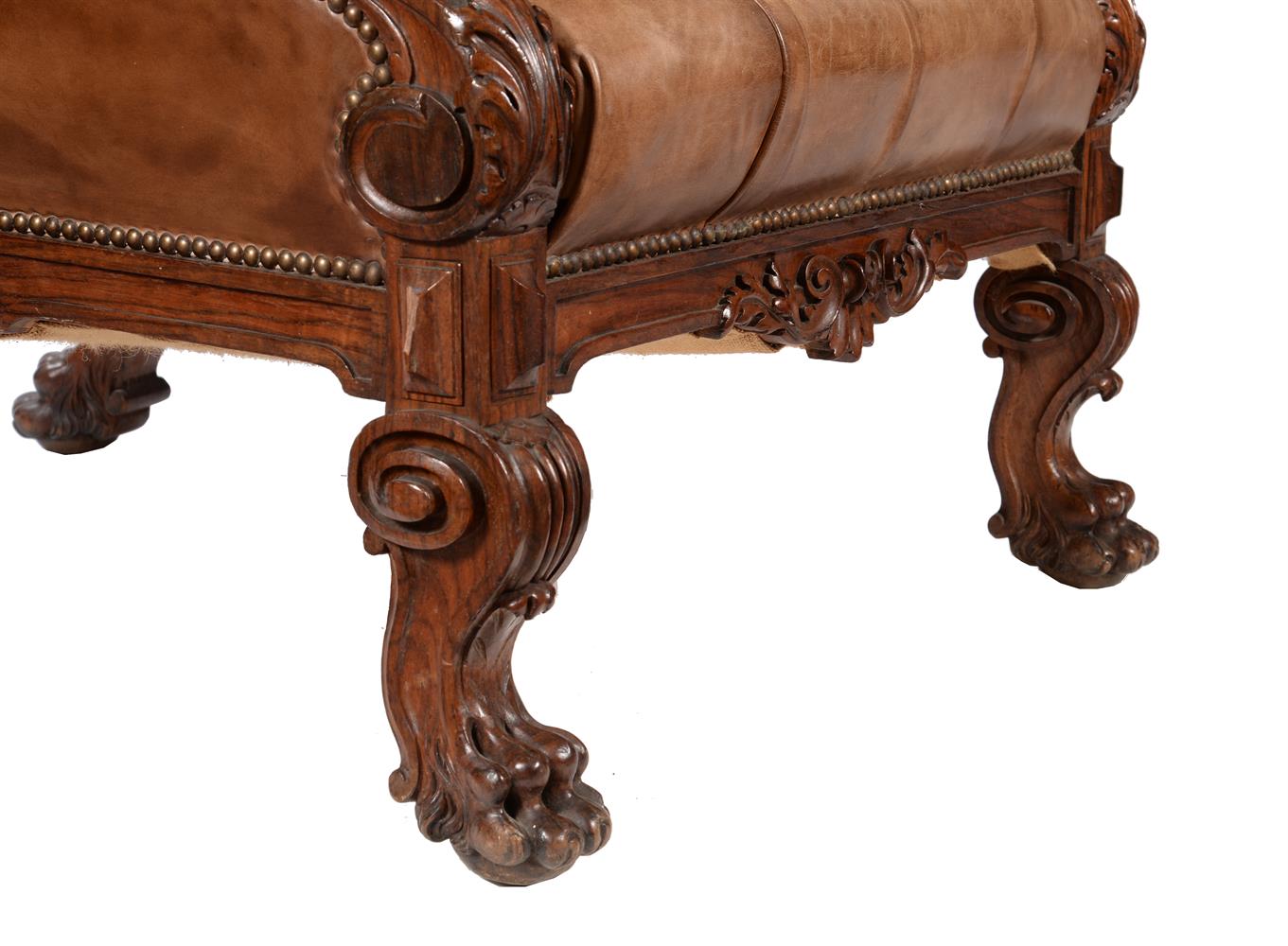 A VICTORIAN CARVED WALNUT AND BUTTONED LEATHER UPHOLSTERED LIBRARY ARMCHAR, SECOND HALF 19TH CENTURY - Image 3 of 6