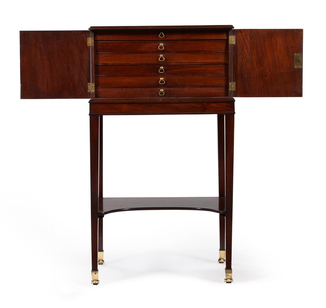 AN EARLY GEORGE III MAHOGANY COLLECTORS CABINET ON STAND, CIRCA 1760