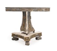 A REGENCY EBONISED, MARBLE, GILT BRONZE AND GILT METAL MOUNTED CENTRE TABLE, CIRCA 1815